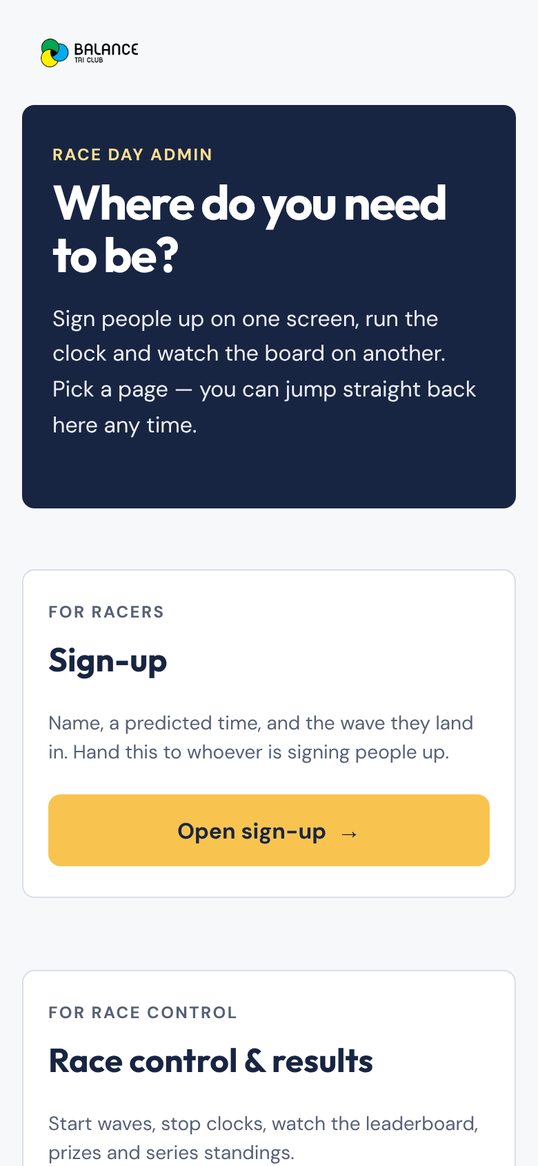 The admin page