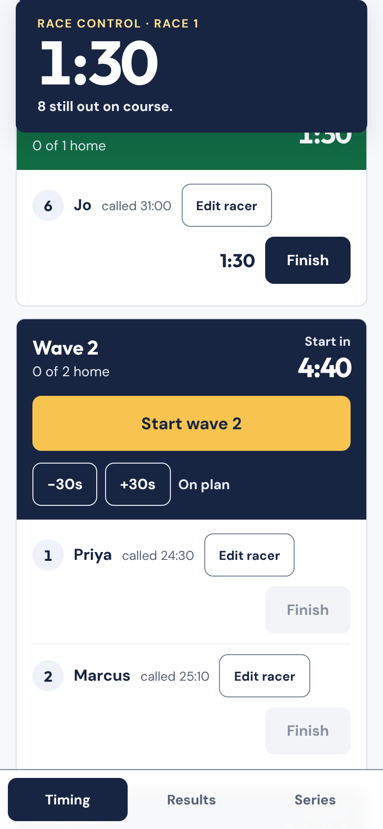 Wave 1 running, wave 2 counting down