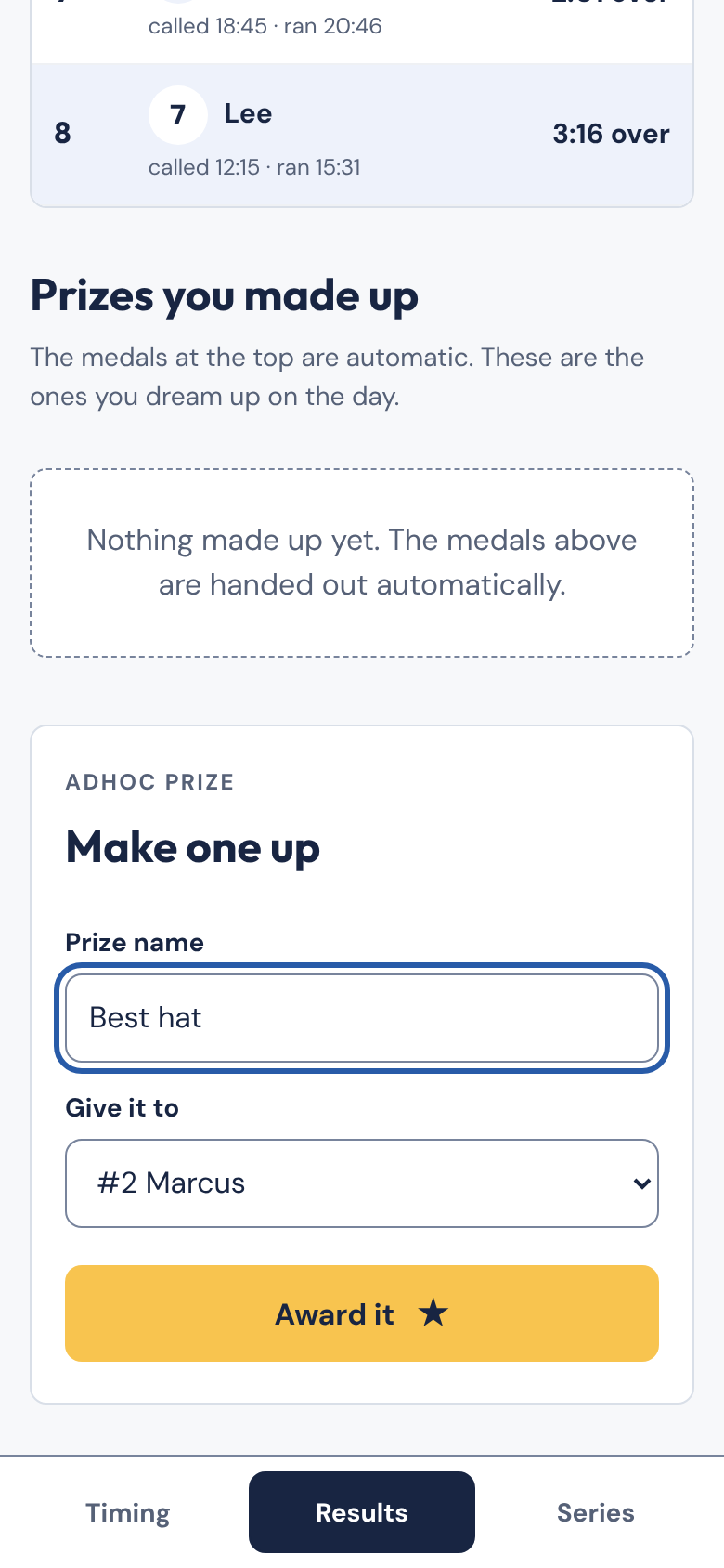 Awarding an adhoc prize