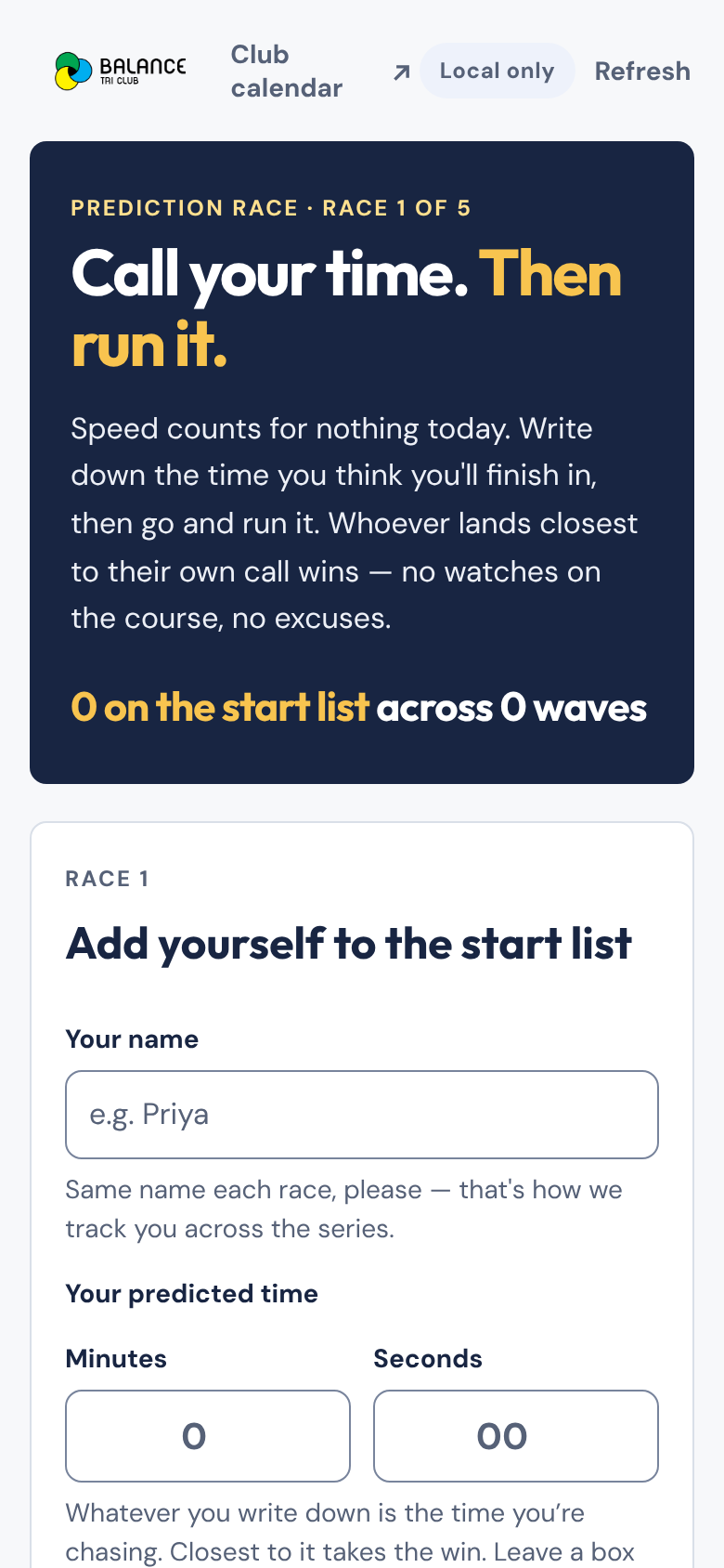 The sign-up page