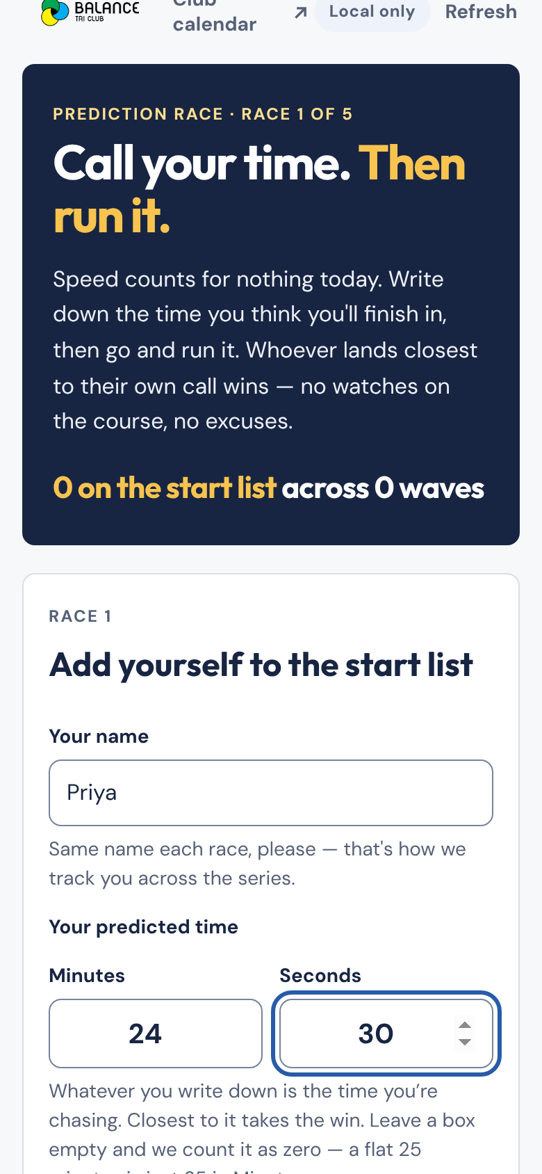 A filled-in sign-up form