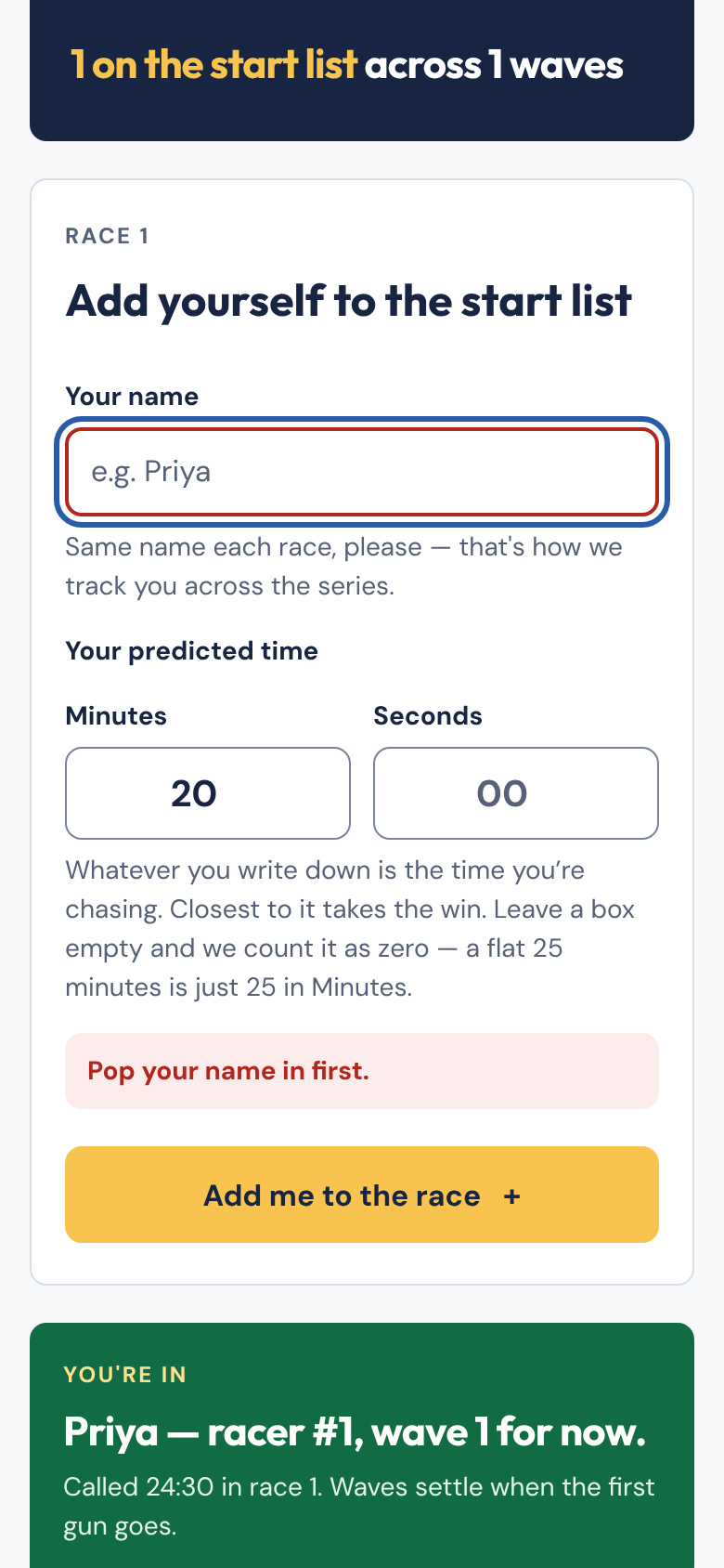 A sign-up error